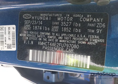 2015 Hyundai Accent Gls from USA, damaged, VIN KMHCT4AE2FU797080